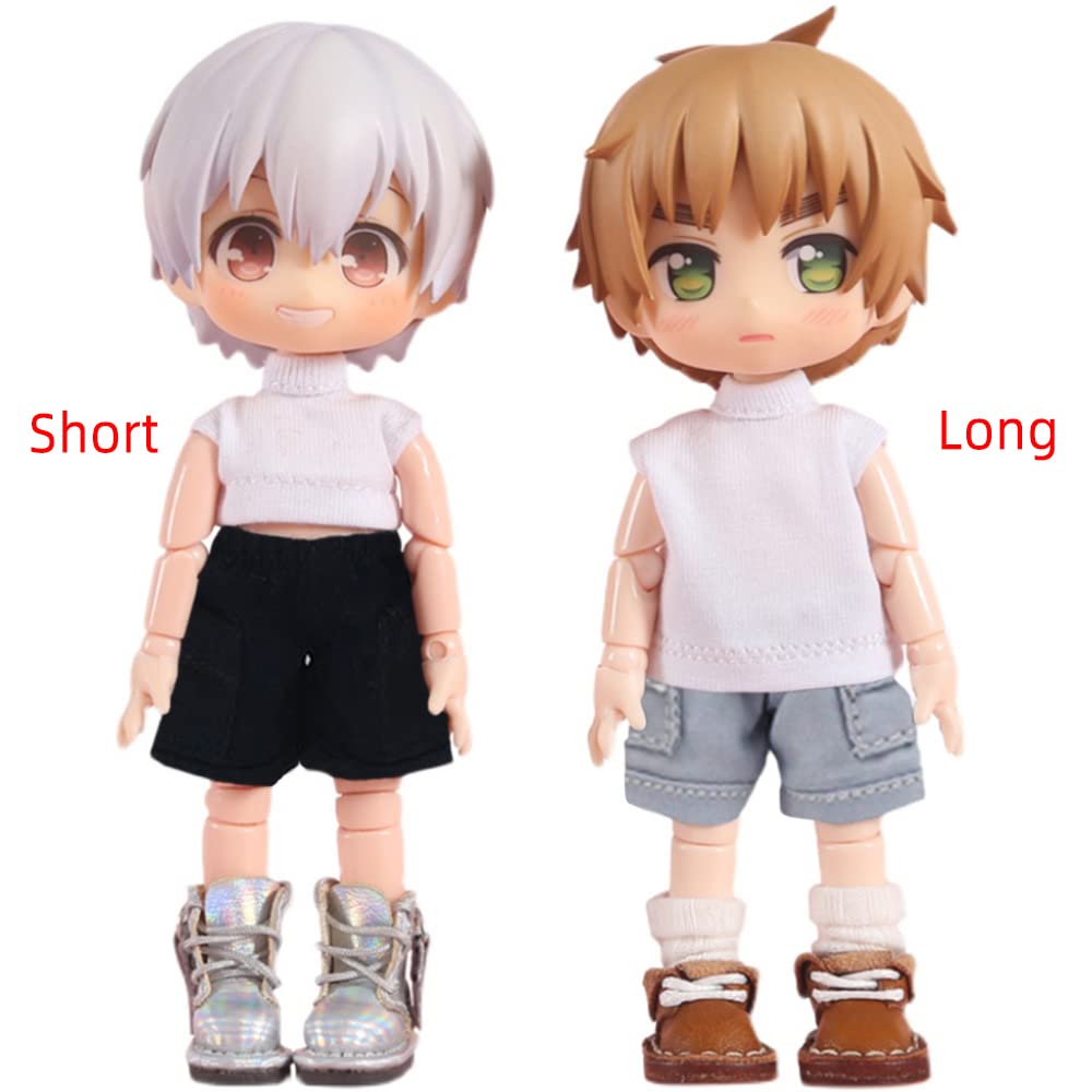 Niannyyhouse OB11 Size Obitsu Doll 11cm Body Cowboy Shorts with Vest and Pocket Cargo Pants Doll Clothes 112 BJD Doll Clothes (Short, Dark Blue)