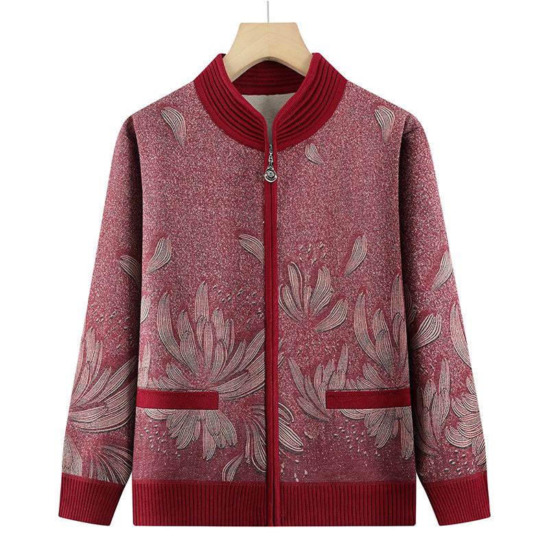 

Cardigan jacket female age 0 old lady spring knitted sweater thin top 4XL красный