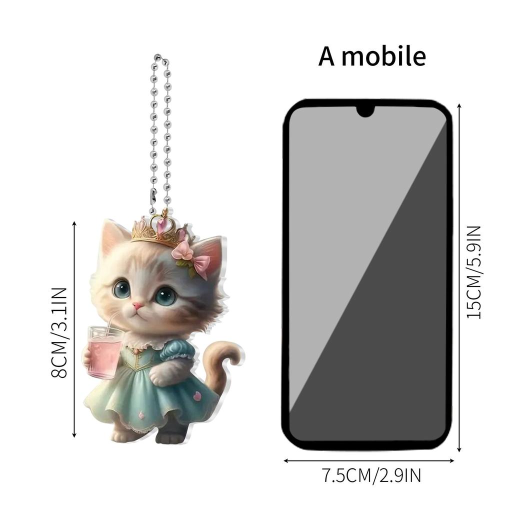 2D Cute Car Acrylic Flat Rearview Mirror Pendant Keychain Accessories