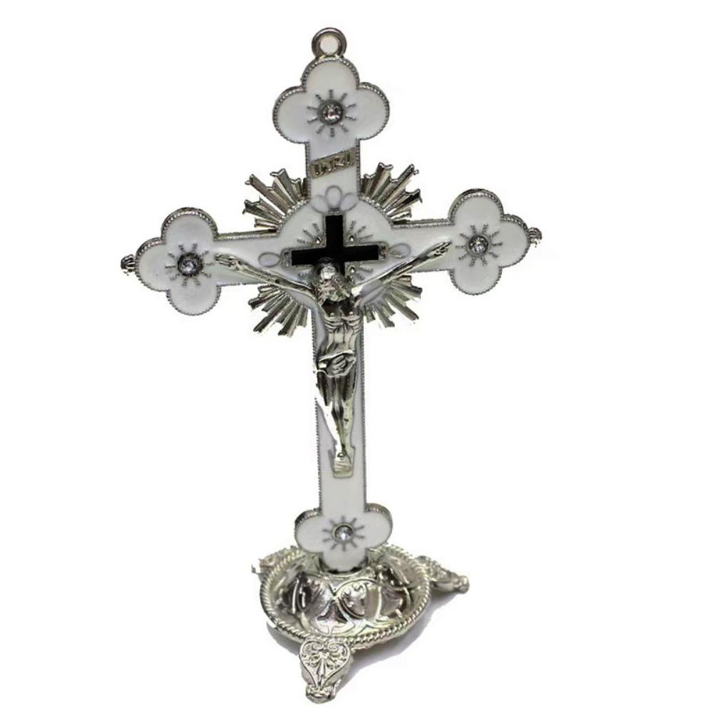 Multi-color With Stand Church Cross Ornaments No Fading Durable Alloy Cross Ornaments Handmade Plated Gold Statue Home Decor