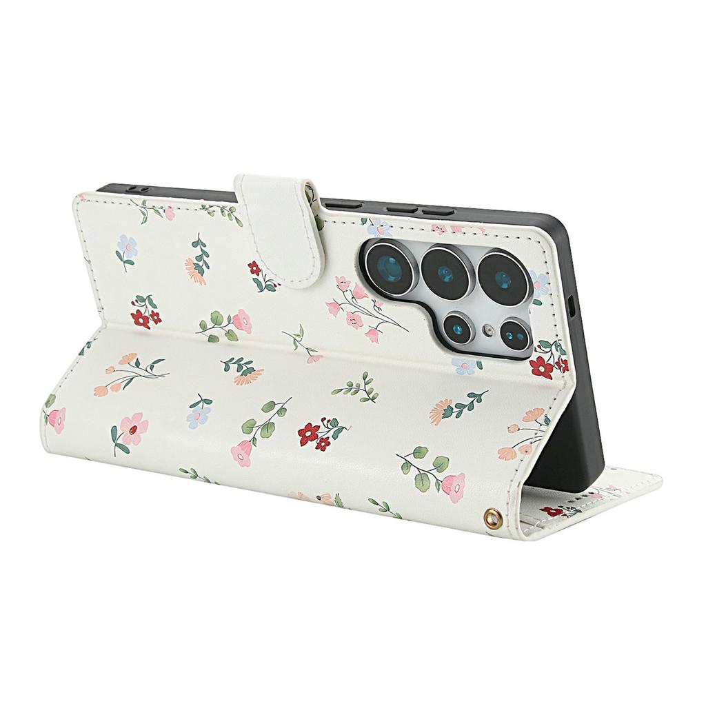 Für Samsung Galaxy S25 Ultra Brieftasche Hülle Rhombisches Blumendesign Leder Klapphandyhülle mit Trageband