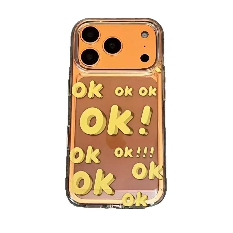 Ok English Letters Are Suitable for Apple 16/17Pro Mobile Phone Case IP15 Transparent 14 Personality 13 Large Holes 12 Space Case