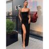 Europe and America Cross Border New Fashion Sexy Sling Collar Slim Fit Backless Sexy Split Maxi Dress