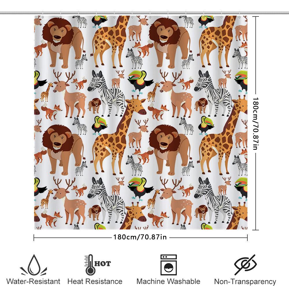 Animal Print Shower Curtain Cartoon Giraffe Lion Decorative Bath Rug With Hooks Set For Kids Bathroom Accessories Home Decoratio