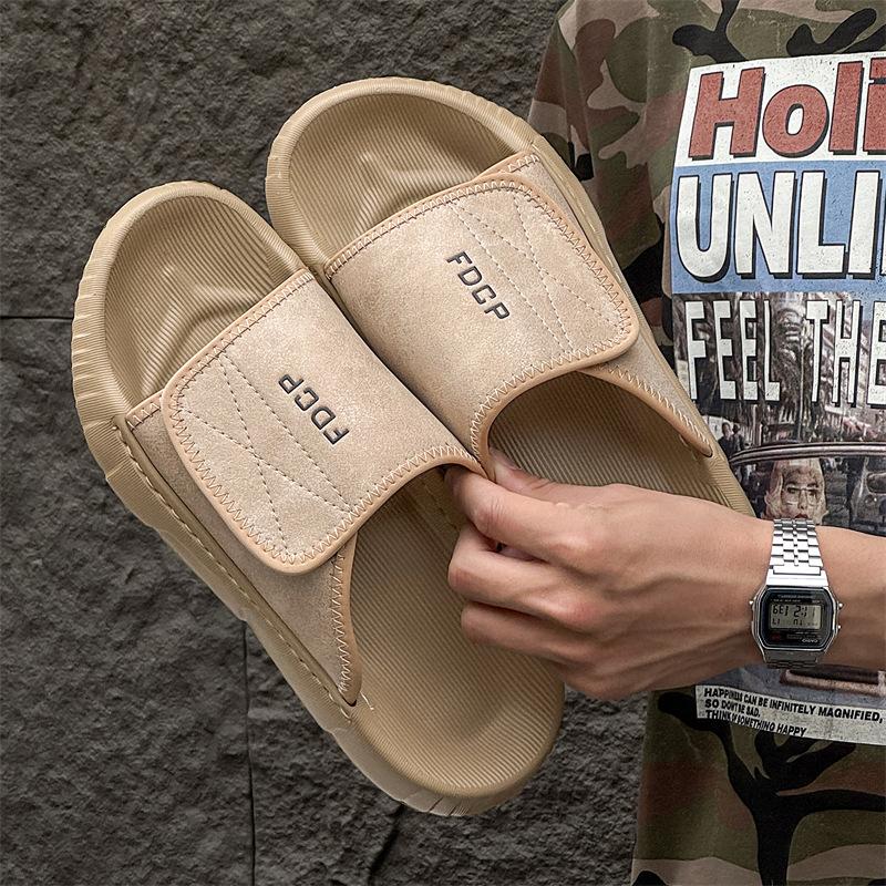 Men's One-word Drag Fashion Breathable Trend Platform Velcro Beach Shoes 371293 white-J