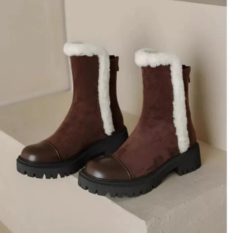 fashion Faux Suede Chunky Platform Ankle Boots for Women Non Slip Thick Plush Winter Boots Woman Warm Non Slip Cotton Padded Shoes Mujer