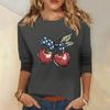 Women's Fashion Casual Round Neck 3/4 Sleeve Loose Independence Day Printed T-Shirt Ladies Top