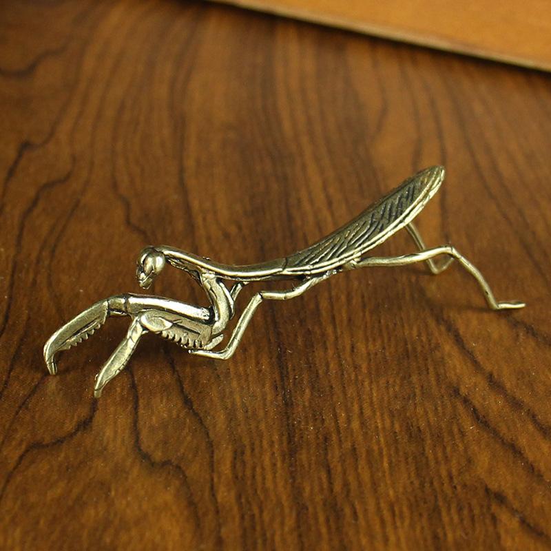 Tang Teng Kupferkunst Messing Gottesanbeterin Kleine Kupferornament Desktop Kreative Metallhandwerkskunst Großhandel Reines Kupfer Tee Haustier Ornament