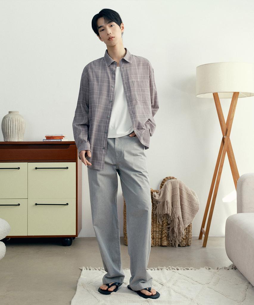 MINDBRIDGE [Couture] Crease 60-Count Gray Check Oversized Shirt