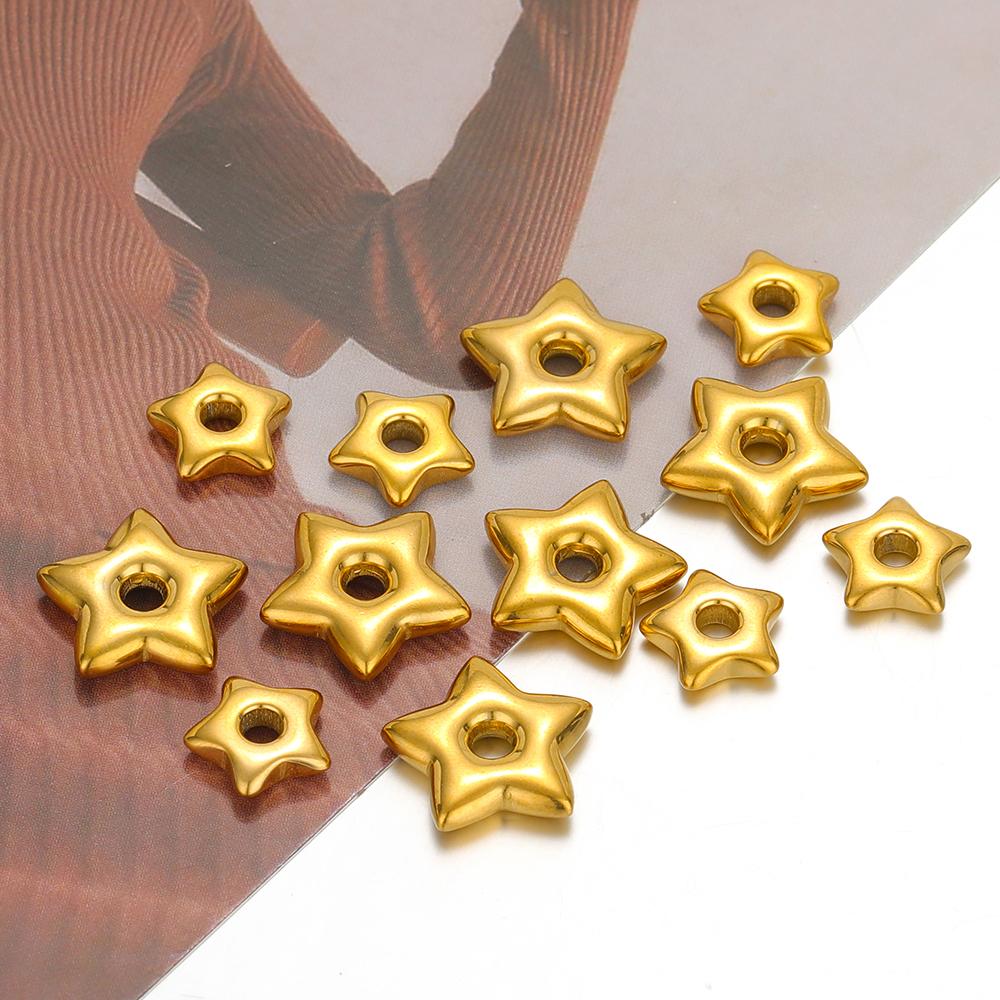 5pcs Gold Color Stainless Steel Big Hole Star Charms for DIY Jewelry Findings Necklace Bracelets Supplies Hoop Earrings Making