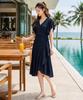 Helingbon Pleated Frill Wrap Strap Midi Dress Hj200