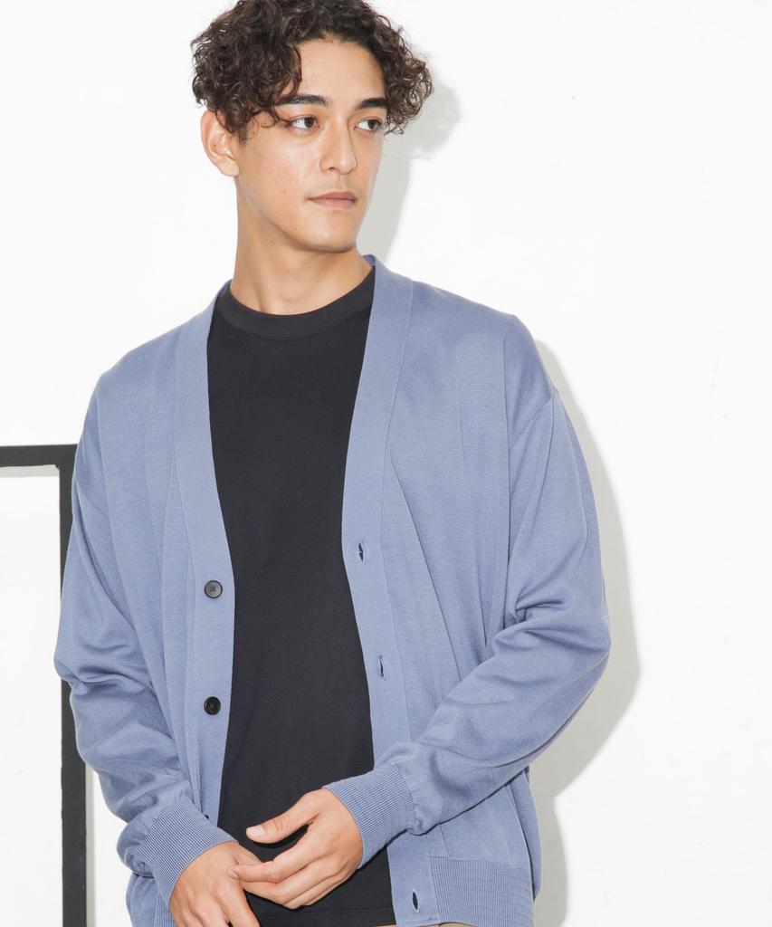 Nano Universe Tough Knit Blue Gray V-Neck Cardigan, Medium,