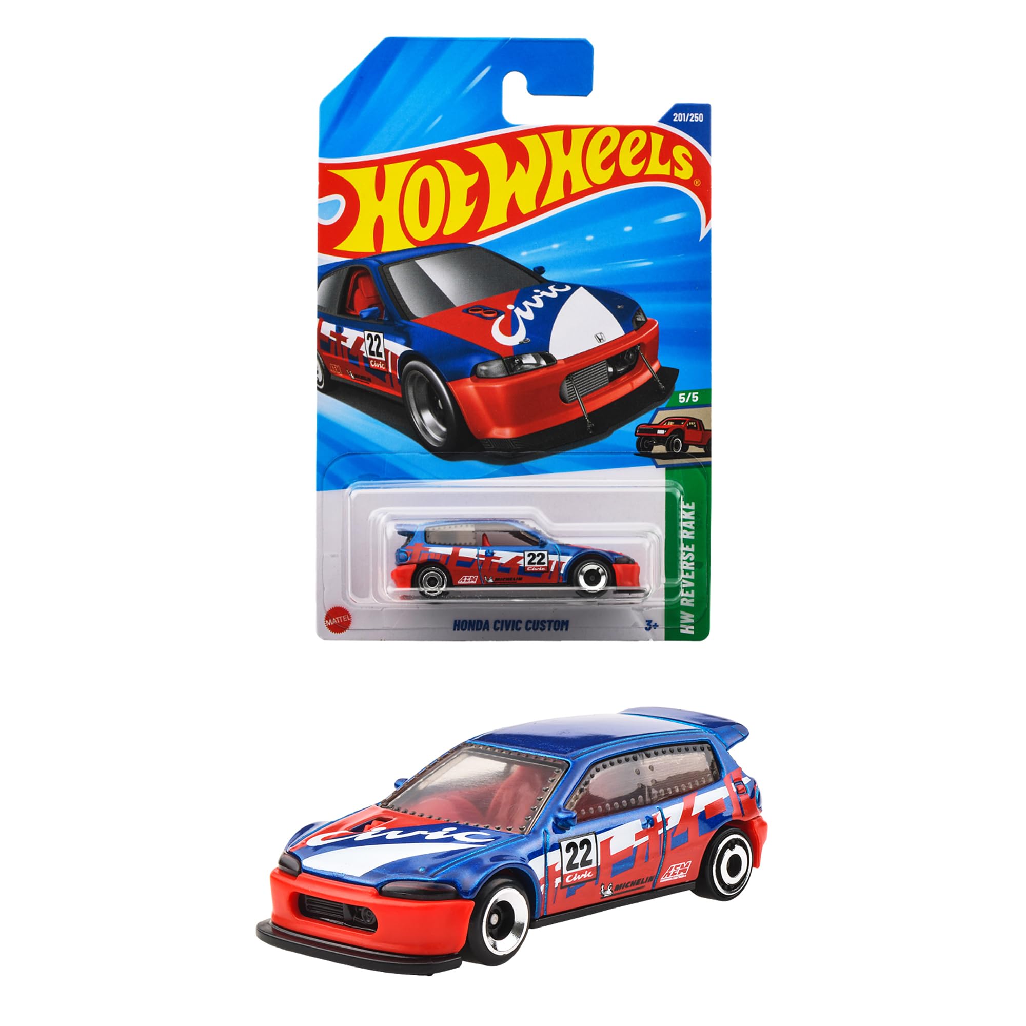 Hot Wheels Honda Civic Custom Basic Car Toy Mini Vehicle JFN58 Red Ages 3 and Up