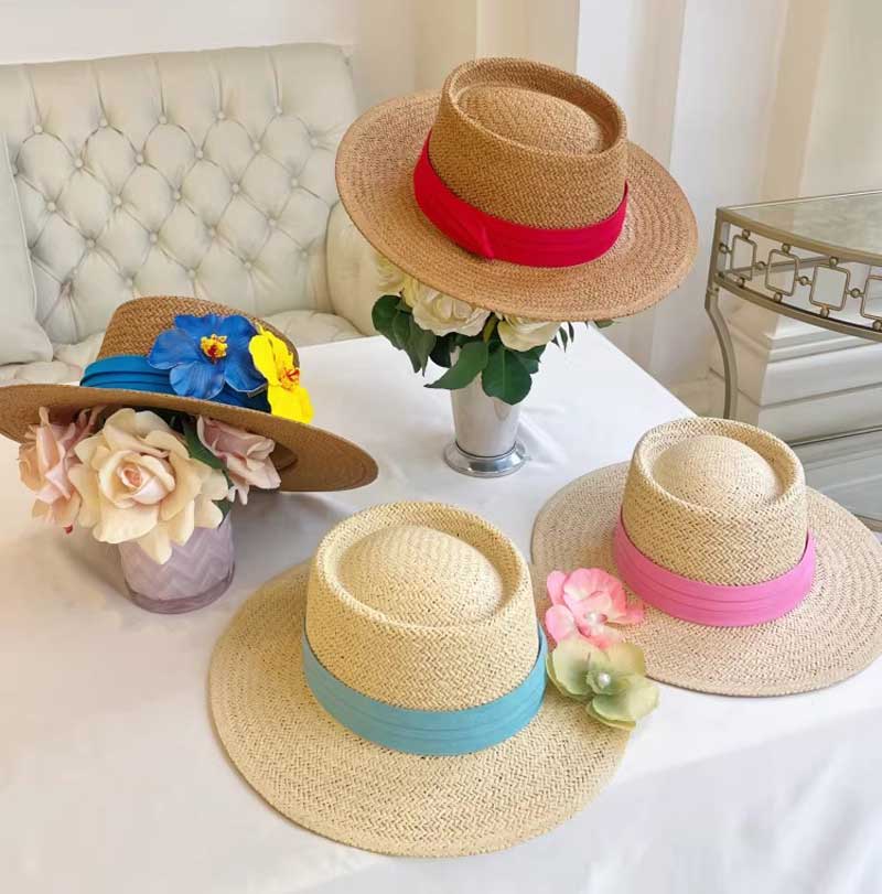 My Extreme Outdoor Activities Women's Pork Pie Sun Hat Delicate Weaving Straw Hat Summer Straw Hat Colored Webbing Ribbon Hat Sombreros Chapeau Femme 55-58Cm