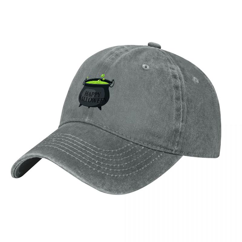 Halloween Cauldron Logo Washed Cotton Baseball Cap Black Adjustable Fit Classic Style Hat for Festive Occasions