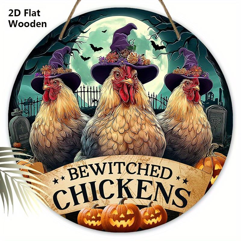 

Деревянная табличка на Хэллоуин с узором «Колдовские цыплята» - Уникальные фигурки-украшения - Идеально для входной двери, стены, декора комнаты 20cm/7.87in жёлтый