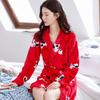 Women's Robe In The Long Section Thickened Nightgown Printed Long-sleeved Leisure Bathrobe