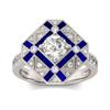 Inlaid Blue Topaz Trapezoidal Diamond Ring, Jewelry