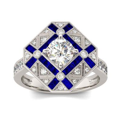 Inlaid Blue Topaz Trapezoidal Diamond Ring, Jewelry