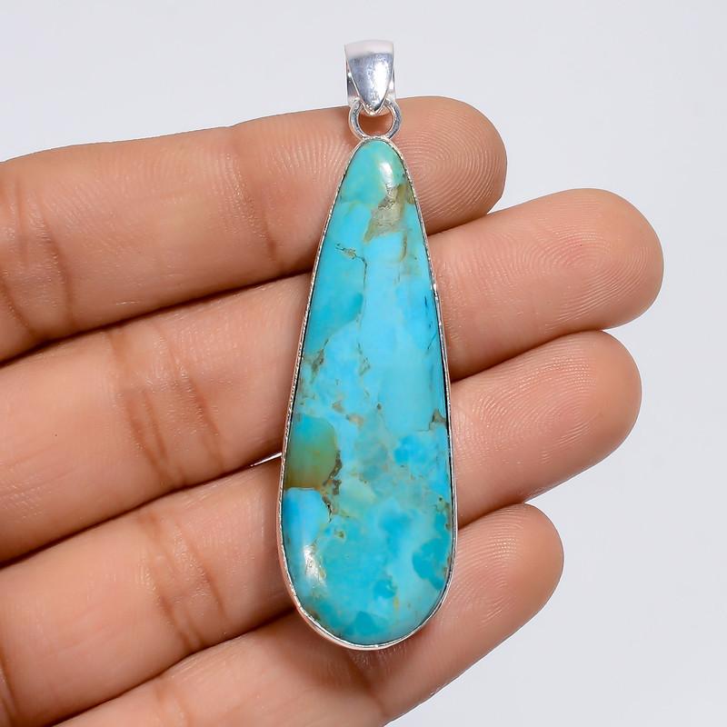 

Dazzling Top Grade Qualite 100% Natural Blue Turquoise Pear Shape Ethnic Style Handmade Jewelry 925 Steling Silver Pendant 2.2 WSJ-4983 2.2