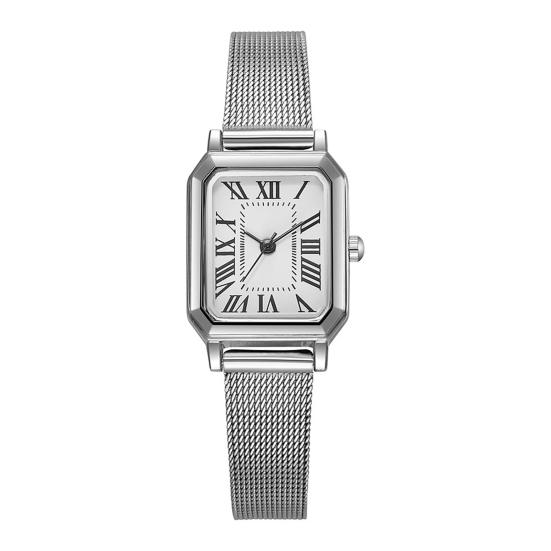 

Women Rectangle Dial Watch Roman Numerals Metal Mesh Band Classic Casual Dress Watch Ladies Quartz Analog Wristwatch белый