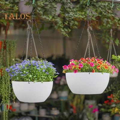 2-in-1 Hanging Flower Pot with Adjustable Chains Indoor Outdoor Plant Hanging Basket with Drainage Holes Plastic Hanging Planter