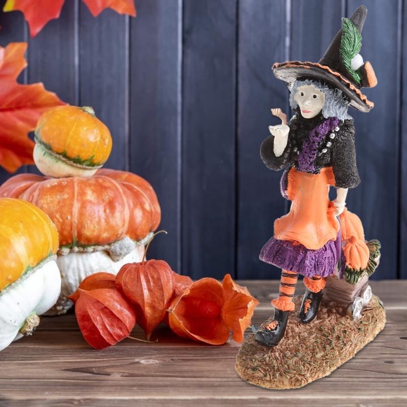 Halloween Gift Witch Toy Miniature Resin Garden Statue Desktop Art Crafts X3UC