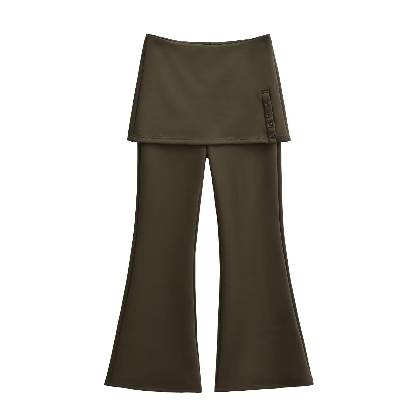 2025 Women s High-Waisted Velvet Faux Two-Piece Wide-Leg Pants - Winter Casual and Stylish Small зелёный