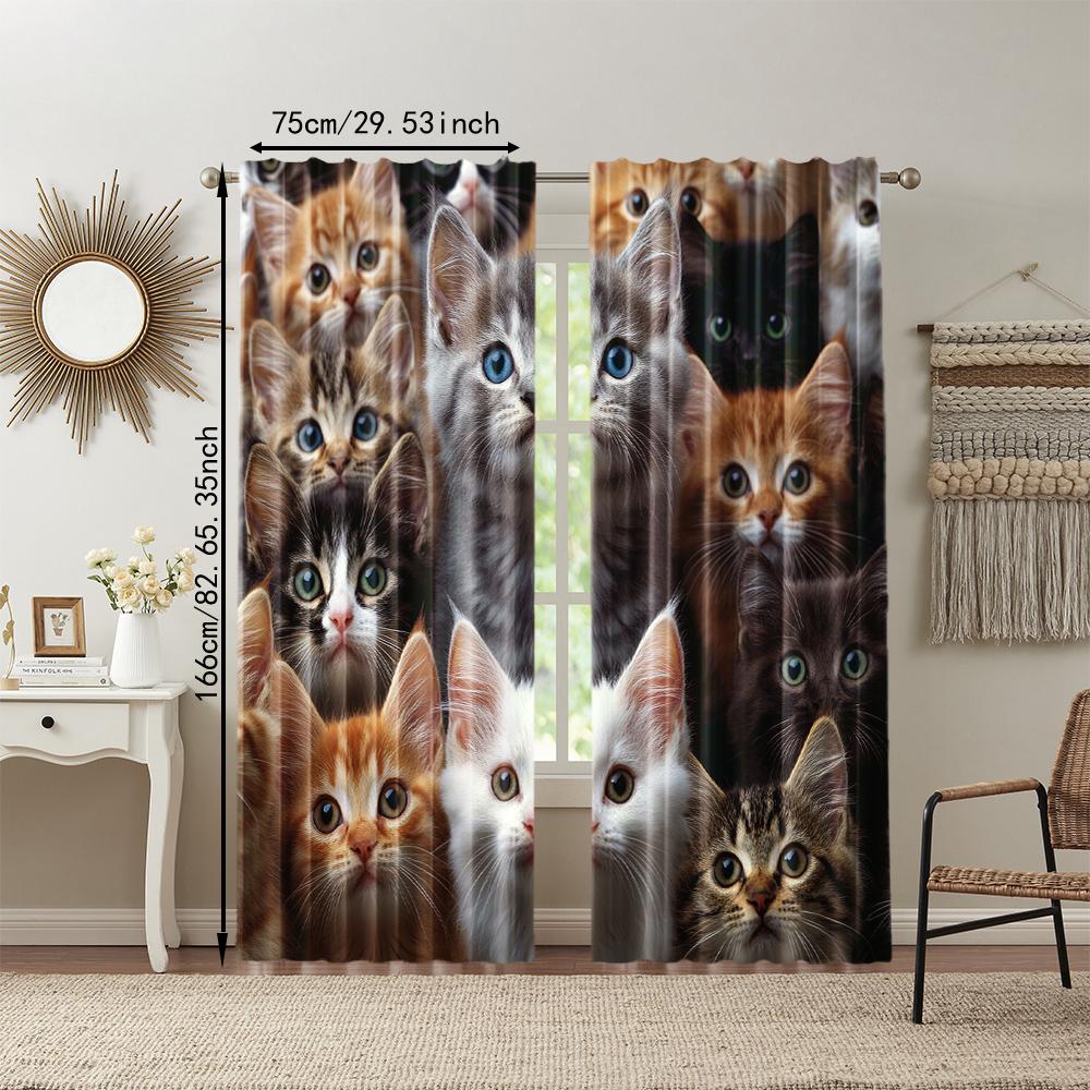 Set Of 2 Versatile Polyester Transparent Curtains Home Decoration Cute Cats Use Bedrooms Living Rooms Curtain Ideal For Great Room