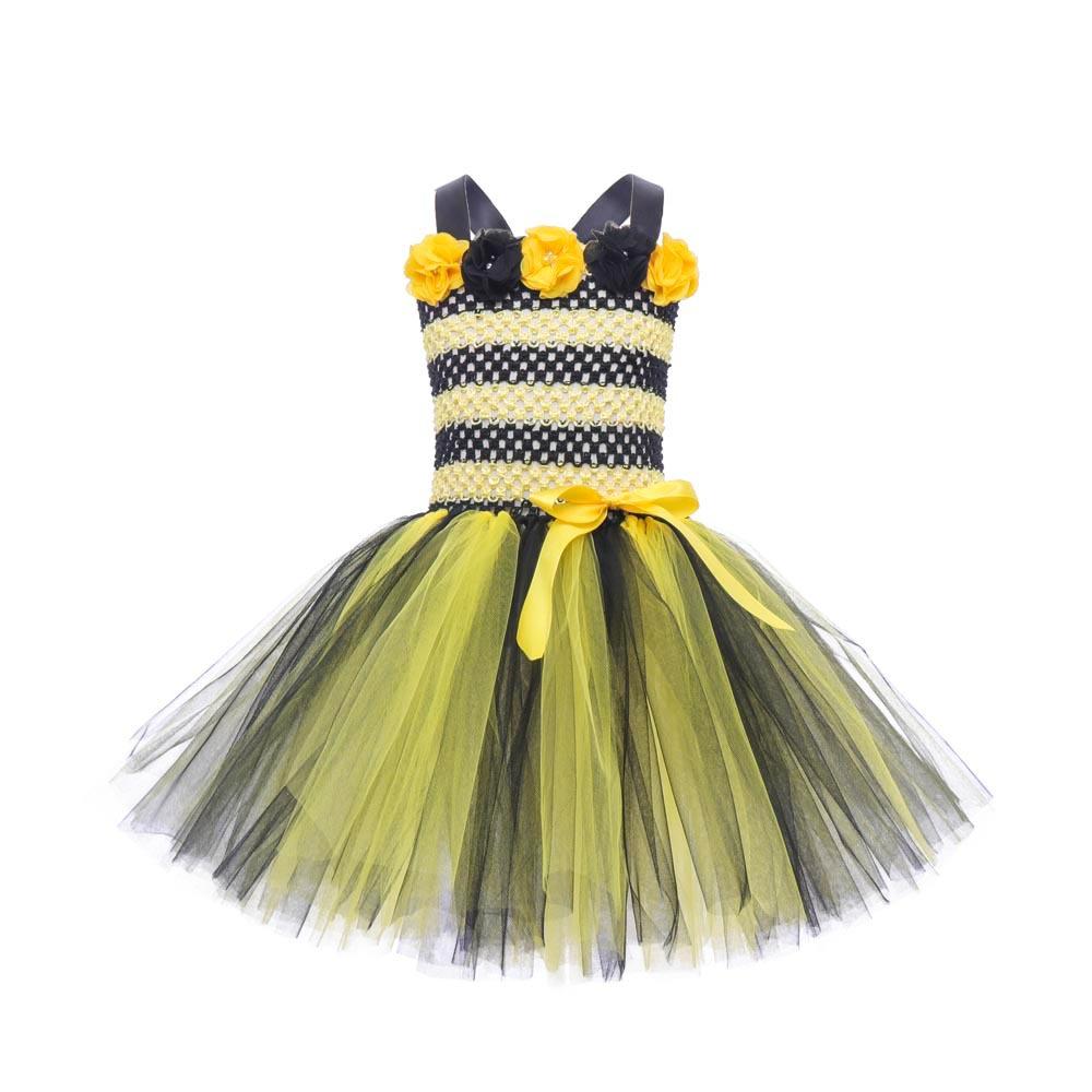 NEW Girls Cosplay Bee Costume Sleeveless Tulle Dress Headband Leg Warmers Wand Wing Sets for Cosplay Party Halloween Outfit