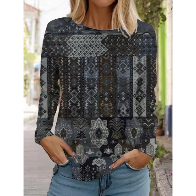 3D Print Women's Hawaiian Style Retro Fashion Tops Long Sleeve Round Neck Pullover Casual Long Sleeve T-shirt Designer