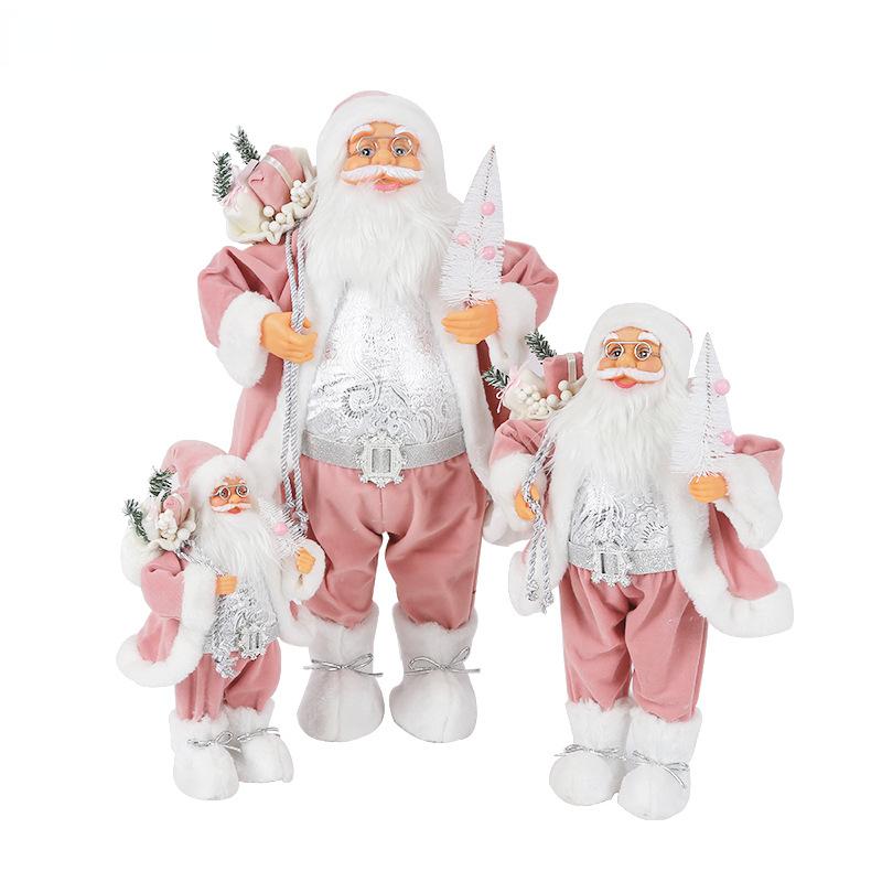 Christmas Decorations pink Santa Claus Dolls Standing Christmas Figurine Holiday Decoration Ornaments Layout Window Decoration