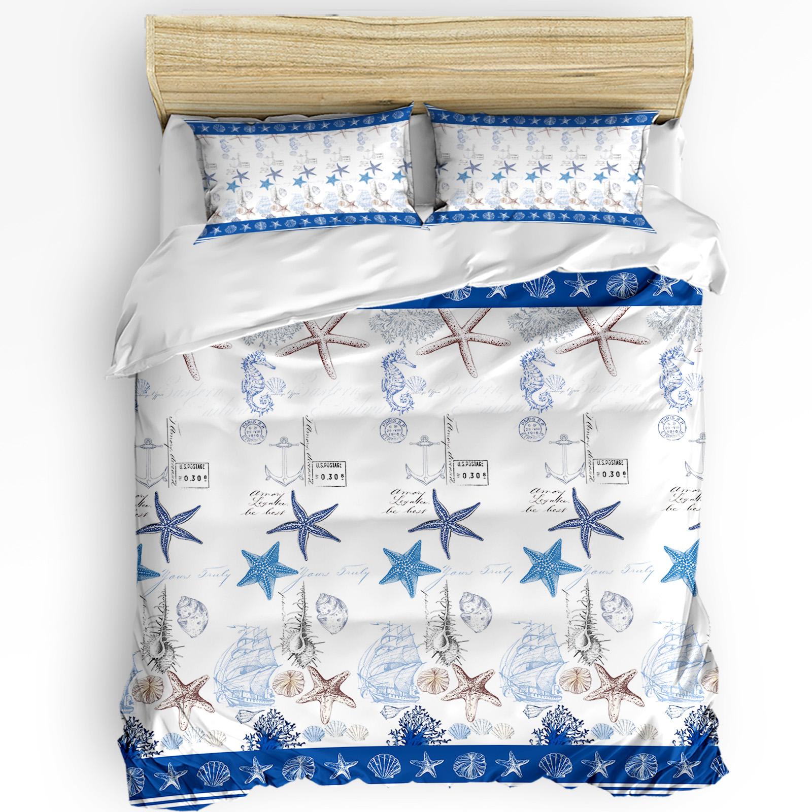 

Пододеяльник с наволочкой в морском стиле с изображением морского конька, комплект постельного белья из 3 предметов, пододеяльник для двуспальной кровати, домашний текстиль EU single(135x200cm)