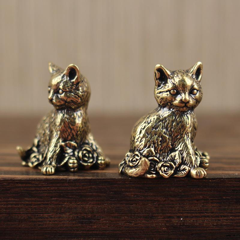 Ottone Gatto Carino Portapocket Vintage Piccolo Animale da Tè Ornamento Animaletto Figurina Gatto Miniatura Decorazioni da Scrivania