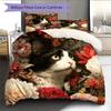 Flower Cat  Pattern Bedding Quilt Set  Home Decoration  Gift (1 * Duvet Cover + 2 * Pillowcase, Without Core)