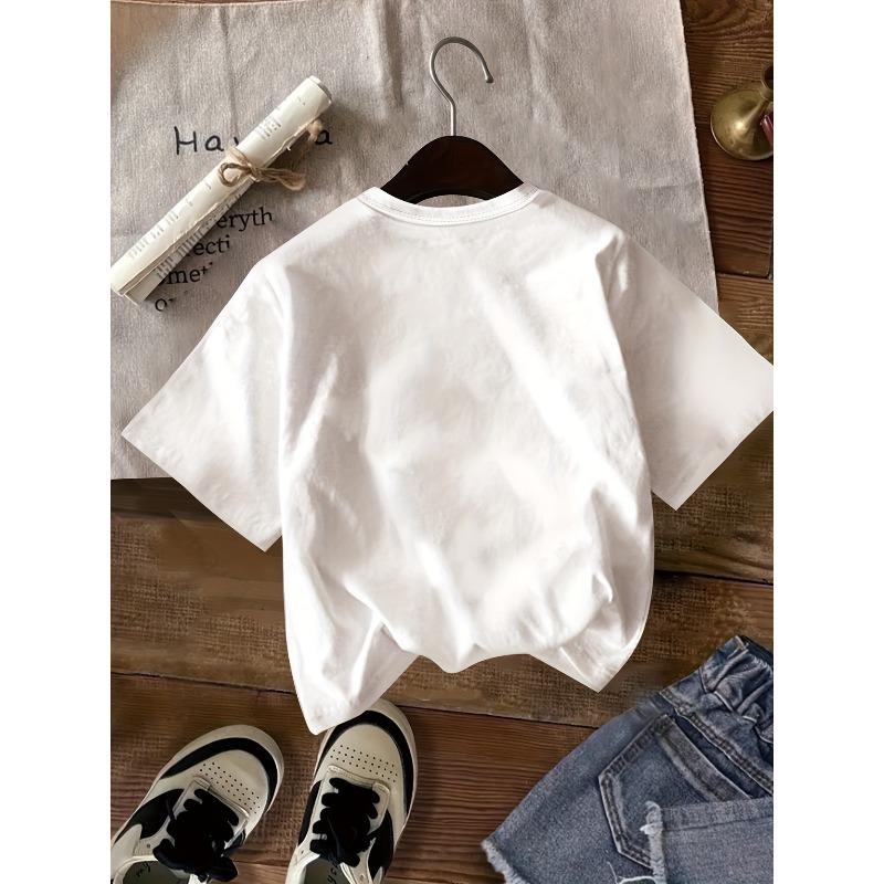 European Sizes Girls' Summer Round Neck Short Sleeve T-Shirt, Featuring Leopard Print Glasses And Dachshund Print. The Fabric Is Soft And Comfortable