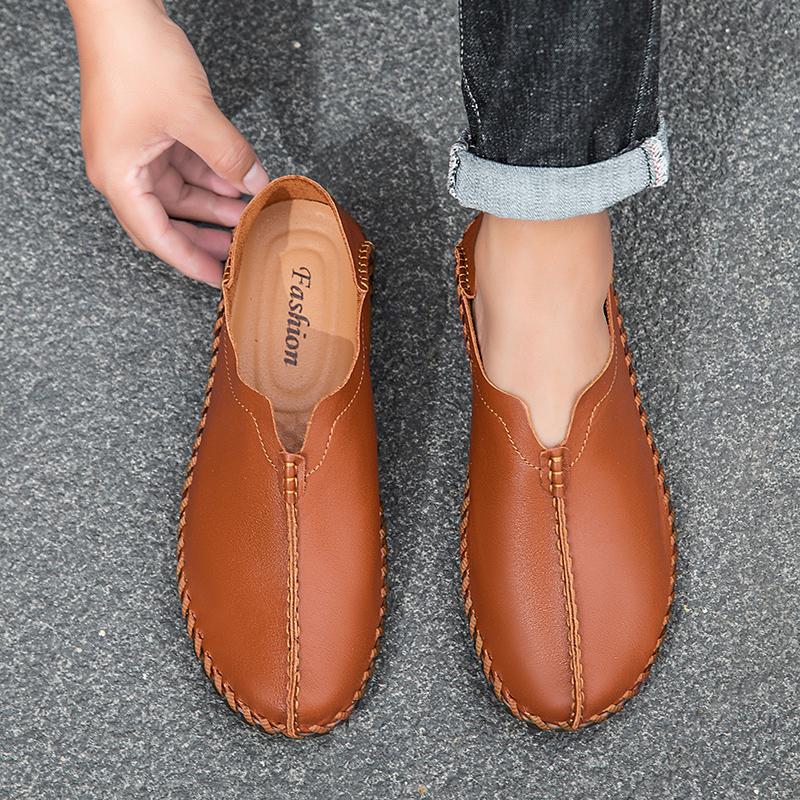 Handmade Genuine Leather Men Shoes Soft Casual Leather Shoes Men Loafers Comfortable Moccasins Men Flats Shoes