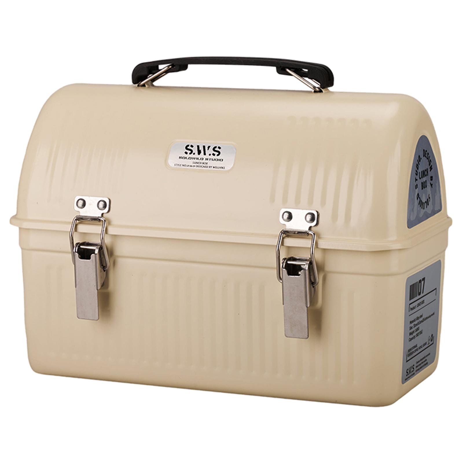 

Ланч-бокс с ручкой и защелкой Винтажный металлический ланч-бокс 9,5 л Ретро металлические контейнеры Хранит еду Напитки Бутылка для воды слоновая кость