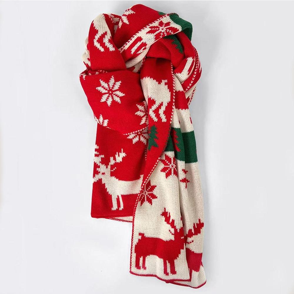 Christmas Elk Scarf Women'S Autumn Winter Polyester Fiber Scarf Christmas Gift Warm Sun Protection Neck Protector Shawl