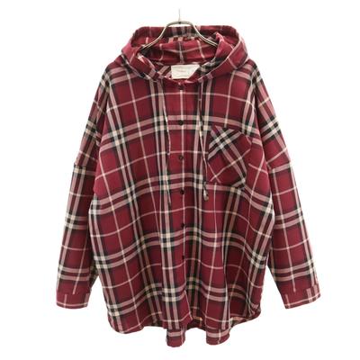 n'Or LABEL Check Pattern Long Sleeve Hooded Shirt F Wine-red Women Used