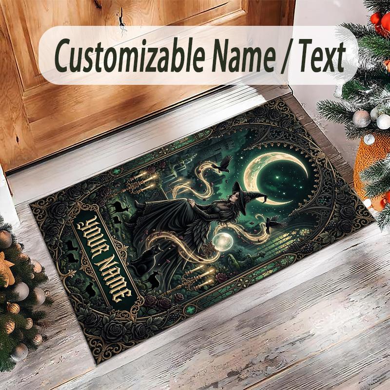 Witchcraft Theme Crystal Velvet Rug Personalized Custom Name Text Soft Floor Mat Home Decor