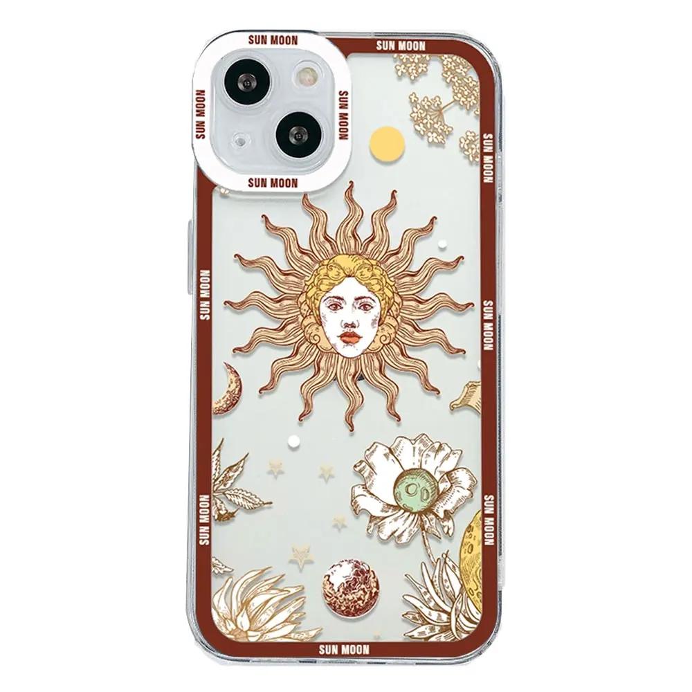 Cute Cartoon Sun Moon Face Phone Case for IPhone 15 Pro Max 11 12 7 8 14 Plus SE2020 X XR MAX XS 13 Mini Soft Clear Cover Fundas