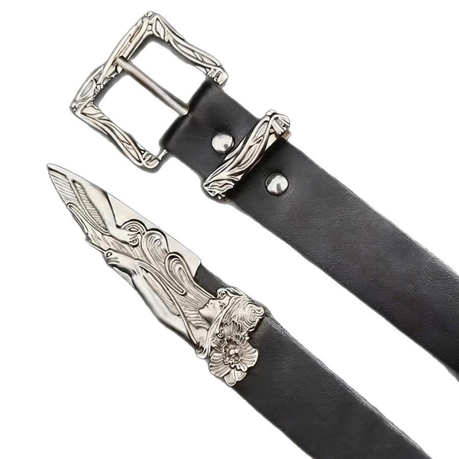 Western Retro Leather Belt Set - Unisex, Fashionable, and Versatile