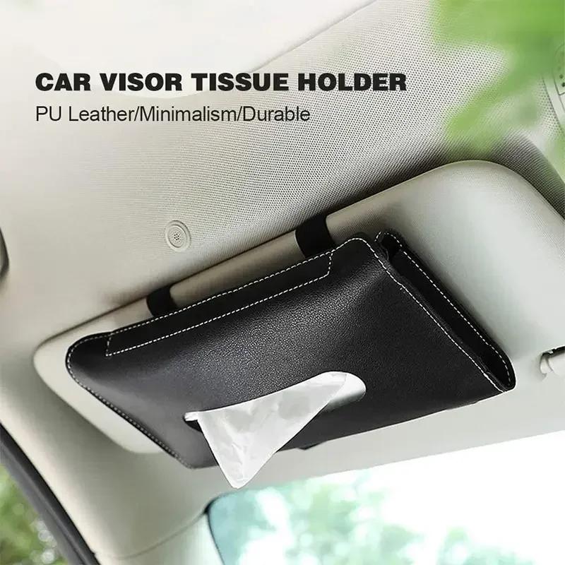 PU Leather Car Tissue Box - Sun Visor Hanging Holder for Auto Interior Storage Decor (1PC)