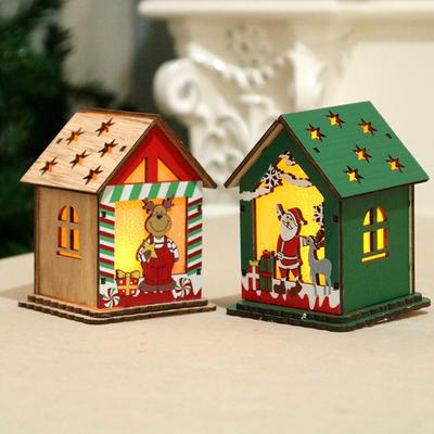 Kinder Handgemachtes Weihnachts-Holzhaus DIY Dekoration Leuchtend Bunt Aufleuchtend Weihnachtsbaumschmuck Hütte