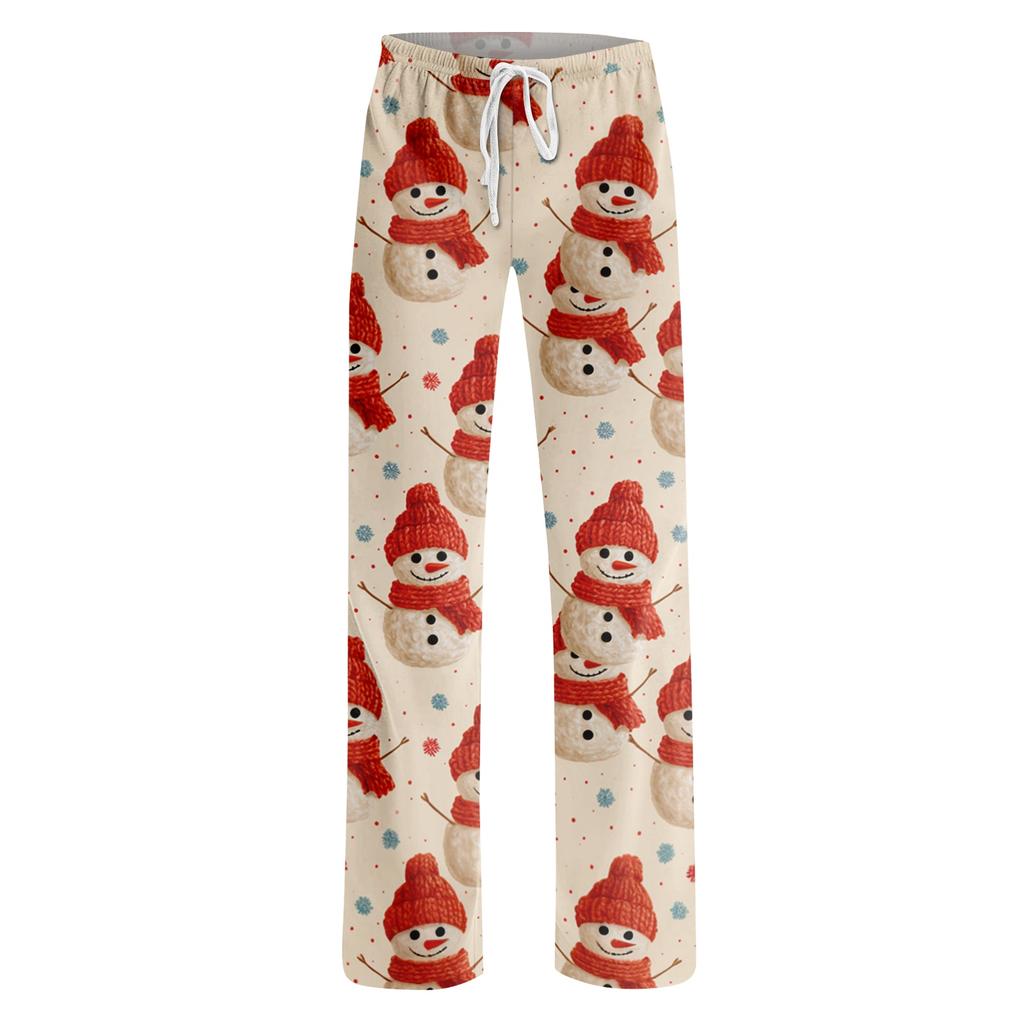 Women's Casual Christmas Print Pants Loose Fit Holiday Trousers