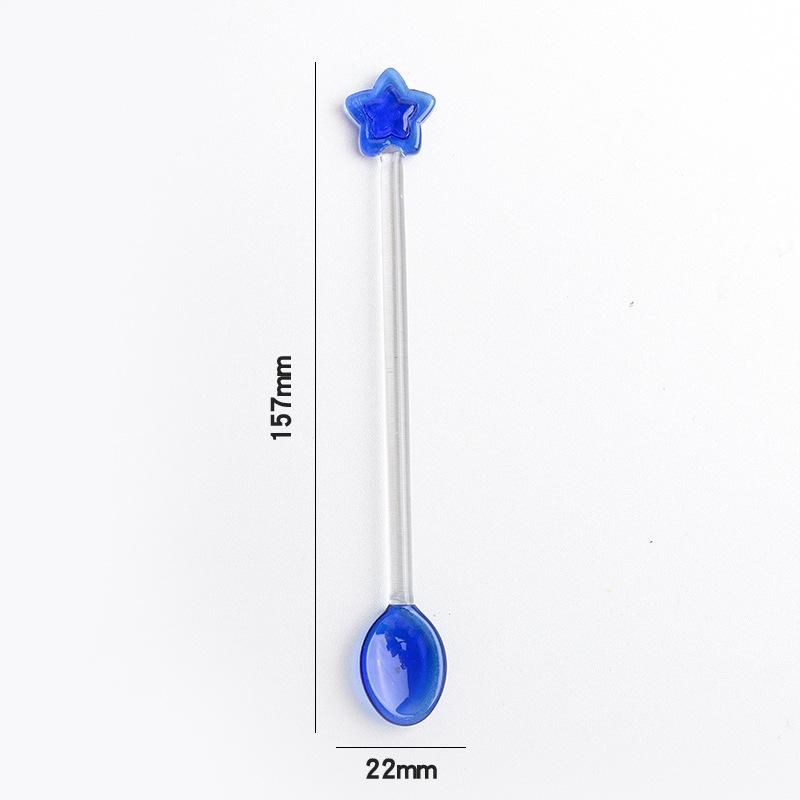 Creative Star Coffee Spoon Kitchen Dessert Cake Scoops Colorful Glass Tea Spoons Long Handle Mixing Round Spoon