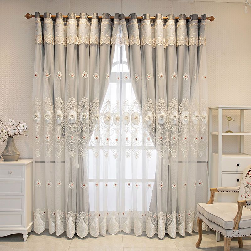 

Домашний декор, двухслойные плотные шторы для гостиной, европейский тисненый цветок, жемчуг, вышитая тюлевая занавеска 2PC W170cm x L270cm