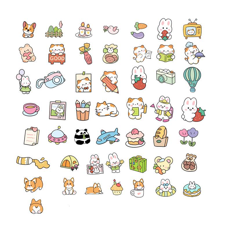 Cute Japanese Animal Squad Journal Stickers - 50 Sheets of Puppy & Rabbit Cartoon Designs for Creative Decoration