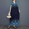 Real Spot Bat Sleeve Loose Cotton Silk Printed Bohemian Robe Dress Neck Robe Women